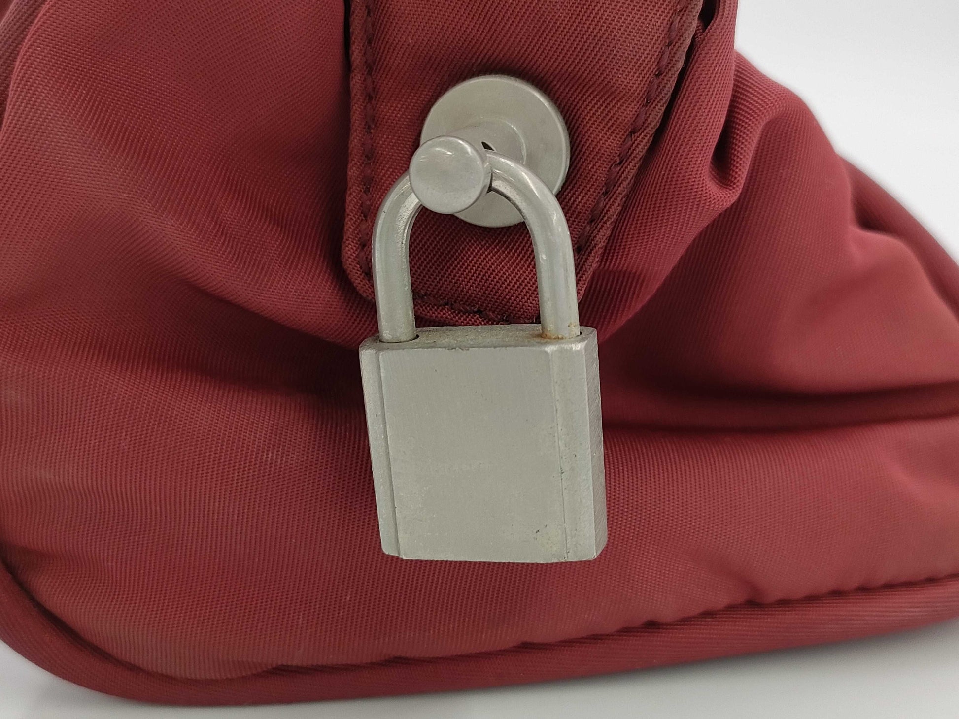 PRADA Nylon Triangle Plate Red Tote Bag