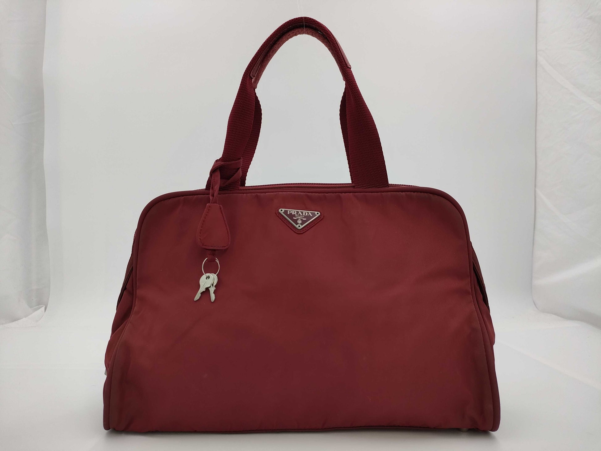 PRADA Nylon Triangle Plate Red Tote Bag