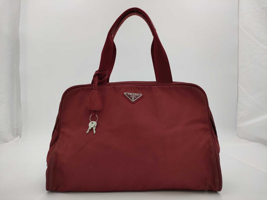 PRADA Nylon Triangle Plate Red Tote Bag