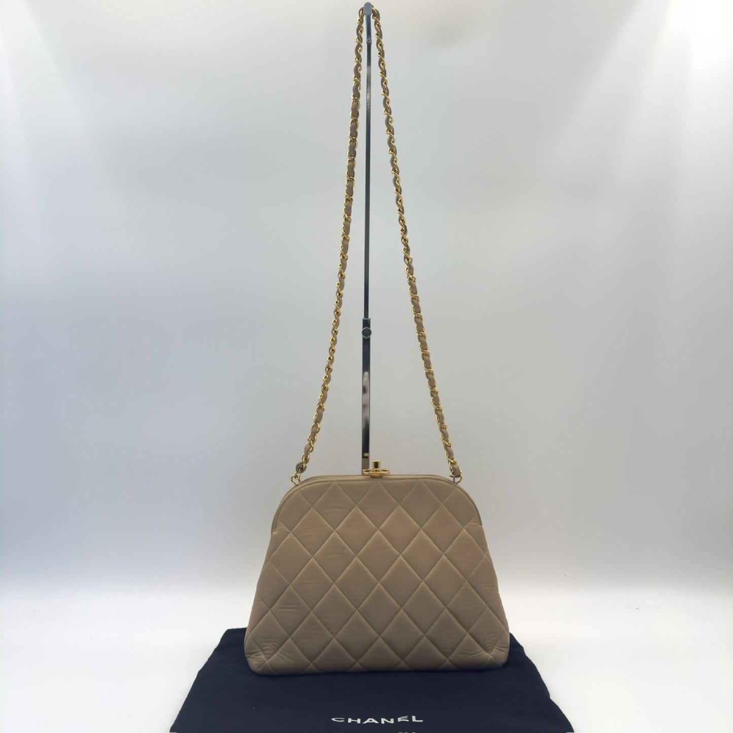 CHANEL Chain Shoulder Bag with Coco Mark, Beige