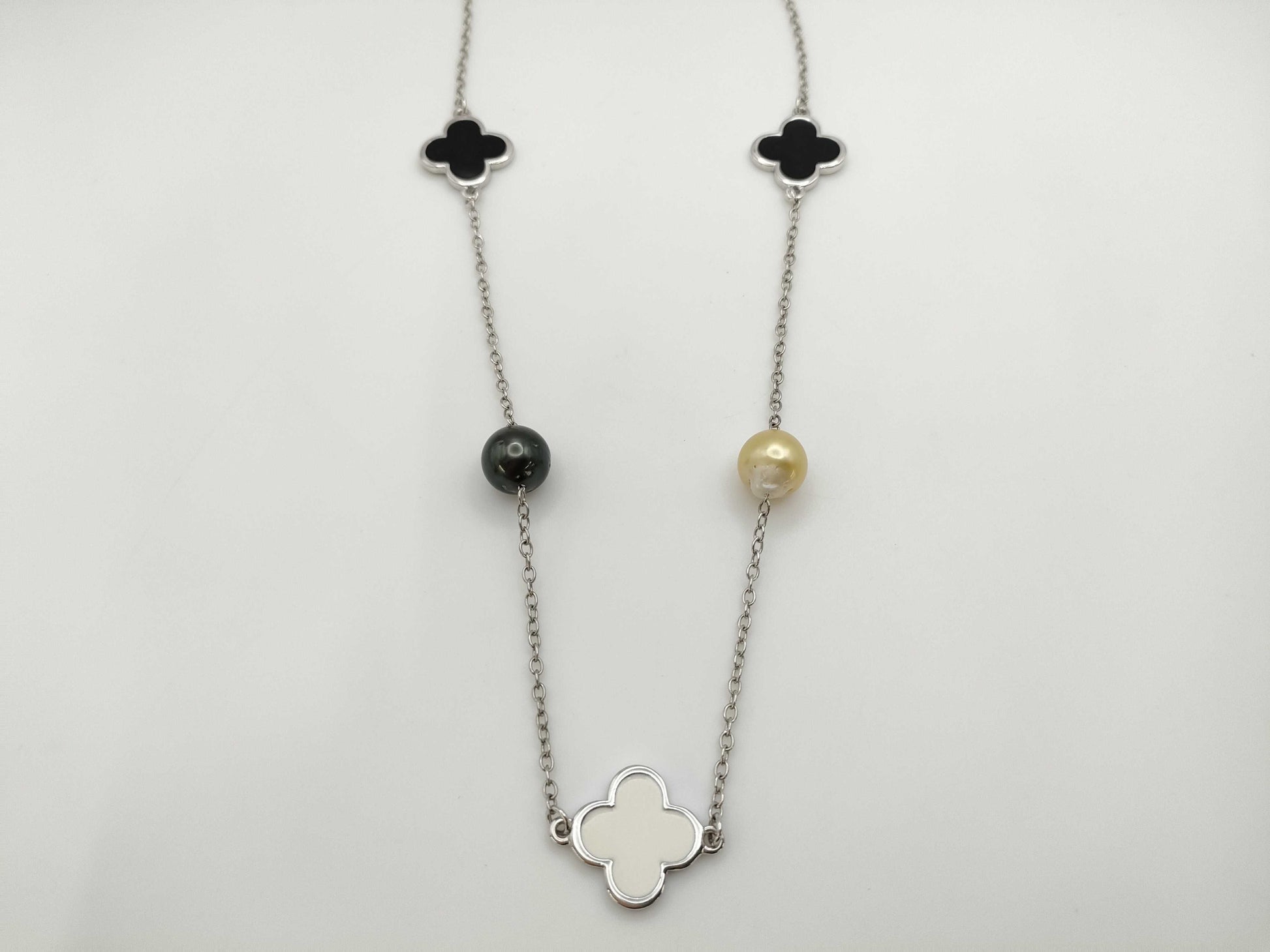Semi-Round Pearl, Diameter 9.0-11.2mm, Colored Stone, Metal, 32.9g, Necklace 