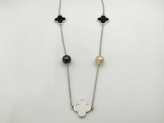 Semi-Round Pearl, Diameter 9.0-11.2mm, Colored Stone, Metal, 32.9g, Necklace 