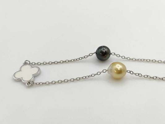 Semi-Round Pearl, Diameter 9.0-11.2mm, Colored Stone, Metal, 32.9g, Necklace 