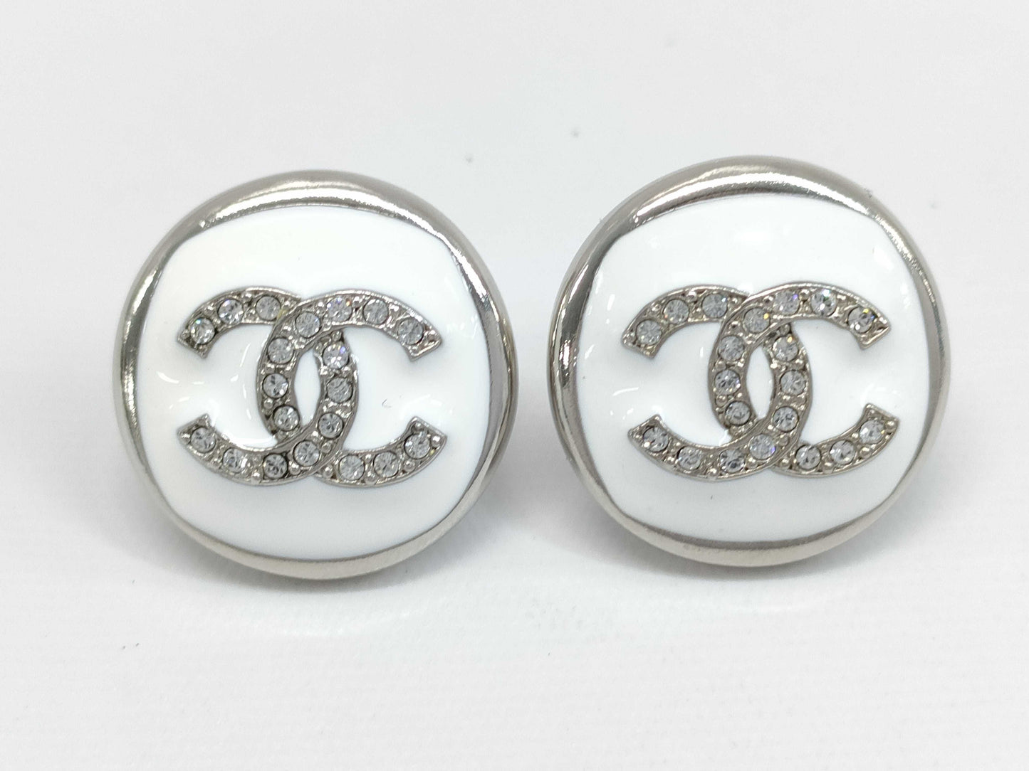 CHANEL Cruise Line F25C Earrings, Unused, Size S, Coco Mark, Rhinestones, White, Box Included