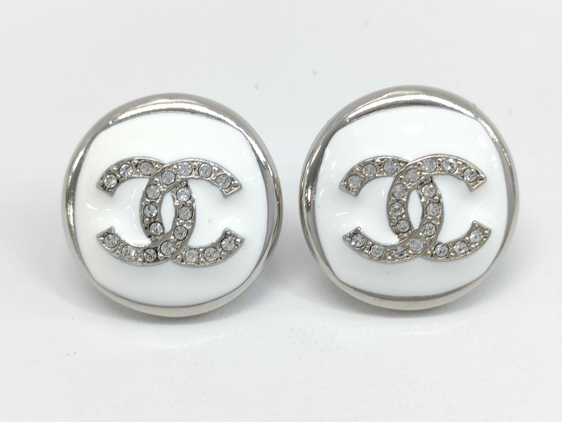 CHANEL Cruise Line F25C Earrings, Unused, Size S, Coco Mark, Rhinestones, White, Box Included