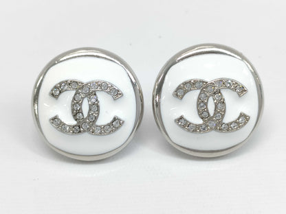 CHANEL Cruise Line F25C Earrings, Unused, Size S, Coco Mark, Rhinestones, White, Box Included