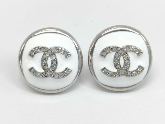 CHANEL Cruise Line F25C Earrings, Unused, Size S, Coco Mark, Rhinestones, White, Box Included