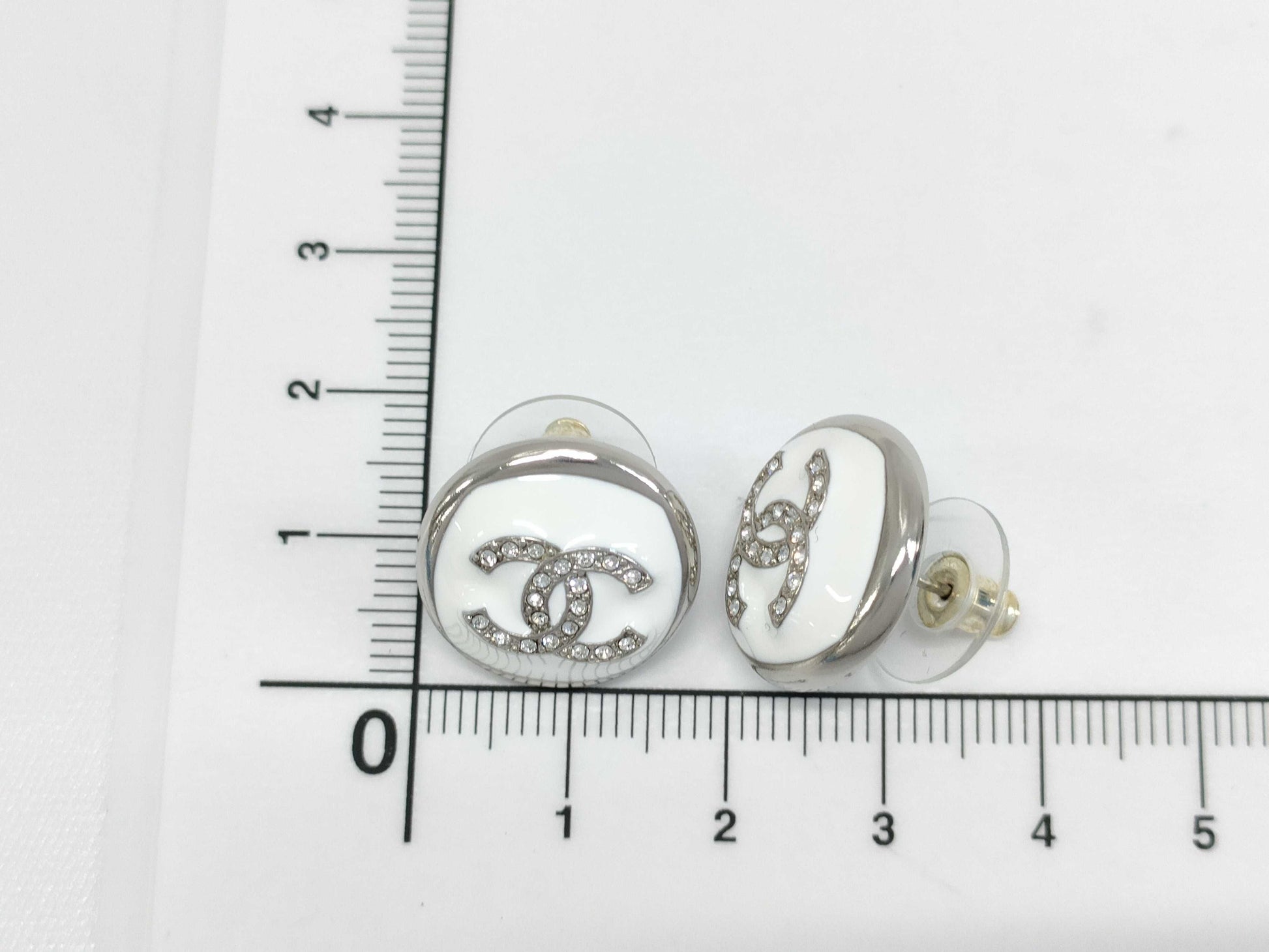 CHANEL Cruise Line F25C Earrings, Unused, Size S, Coco Mark, Rhinestones, White, Box Included