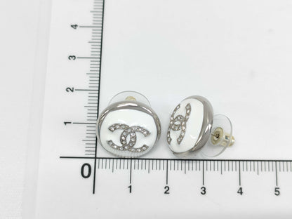 CHANEL Cruise Line F25C Earrings, Unused, Size S, Coco Mark, Rhinestones, White, Box Included