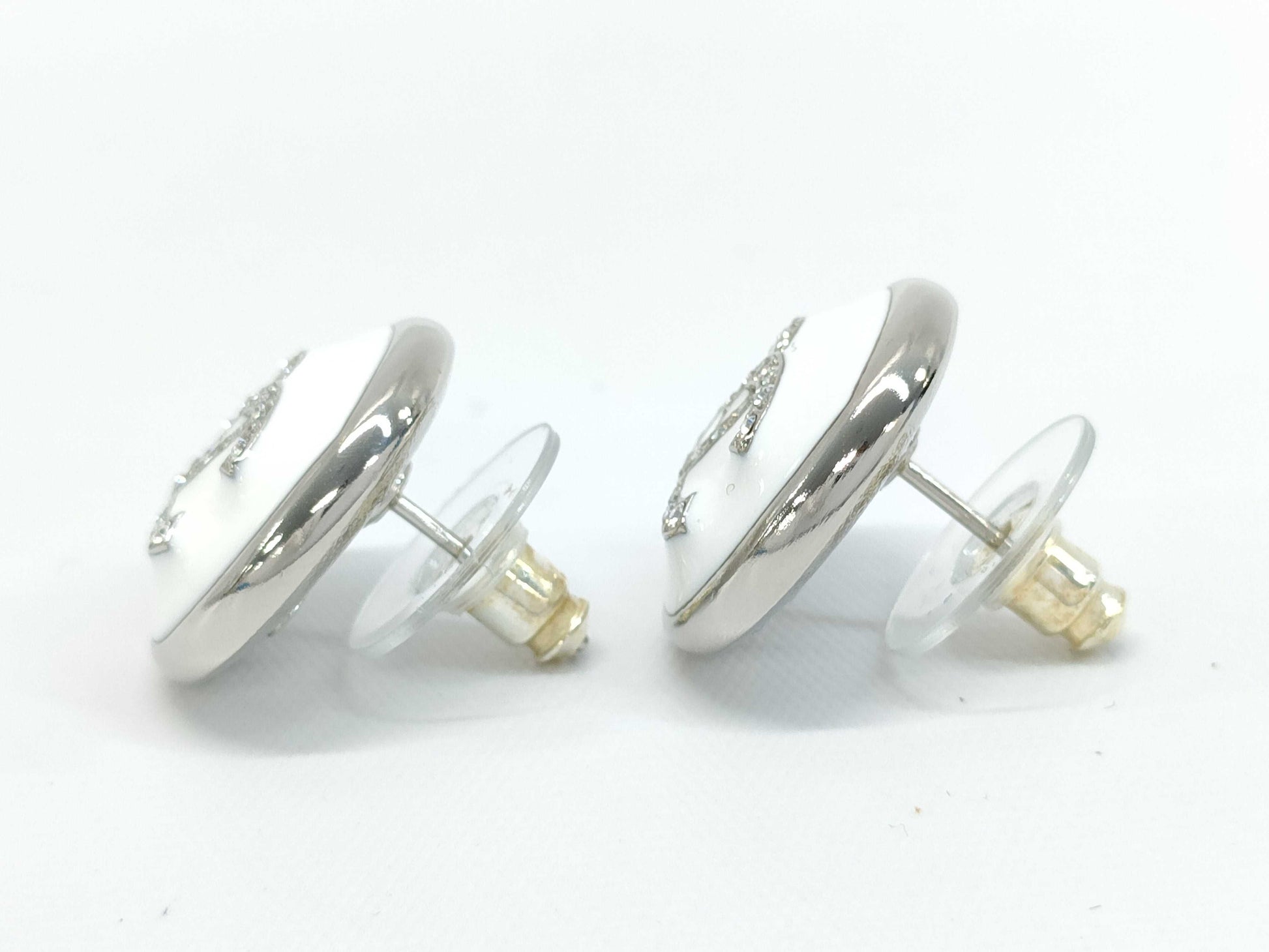 CHANEL Cruise Line F25C Earrings, Unused, Size S, Coco Mark, Rhinestones, White, Box Included