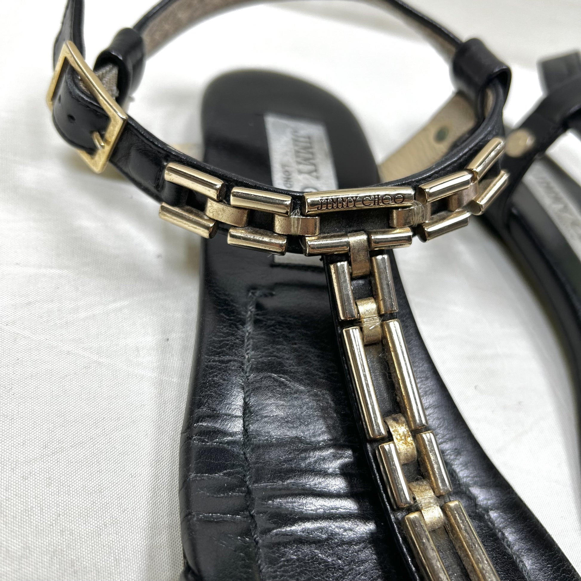 JIMMY CHOO JIMMY CHOO Metal Chain T-Strap Flat Sandals Size 35