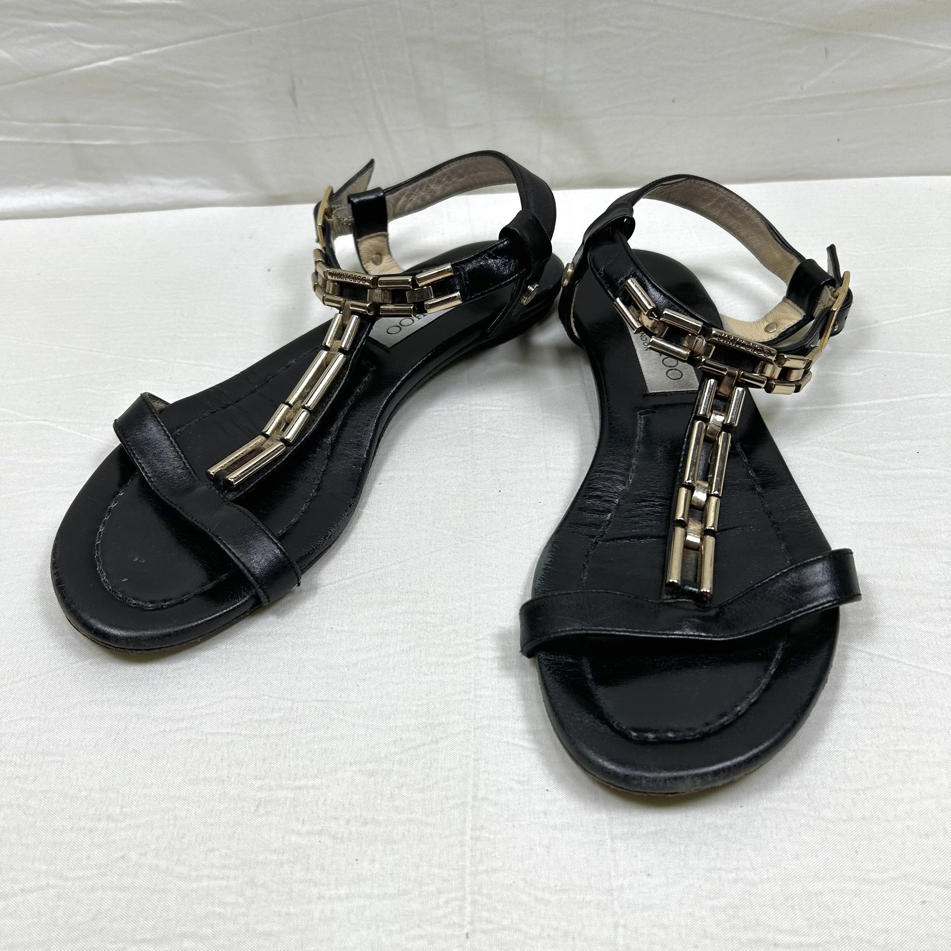 JIMMY CHOO JIMMY CHOO Metal Chain T-Strap Flat Sandals Size 35