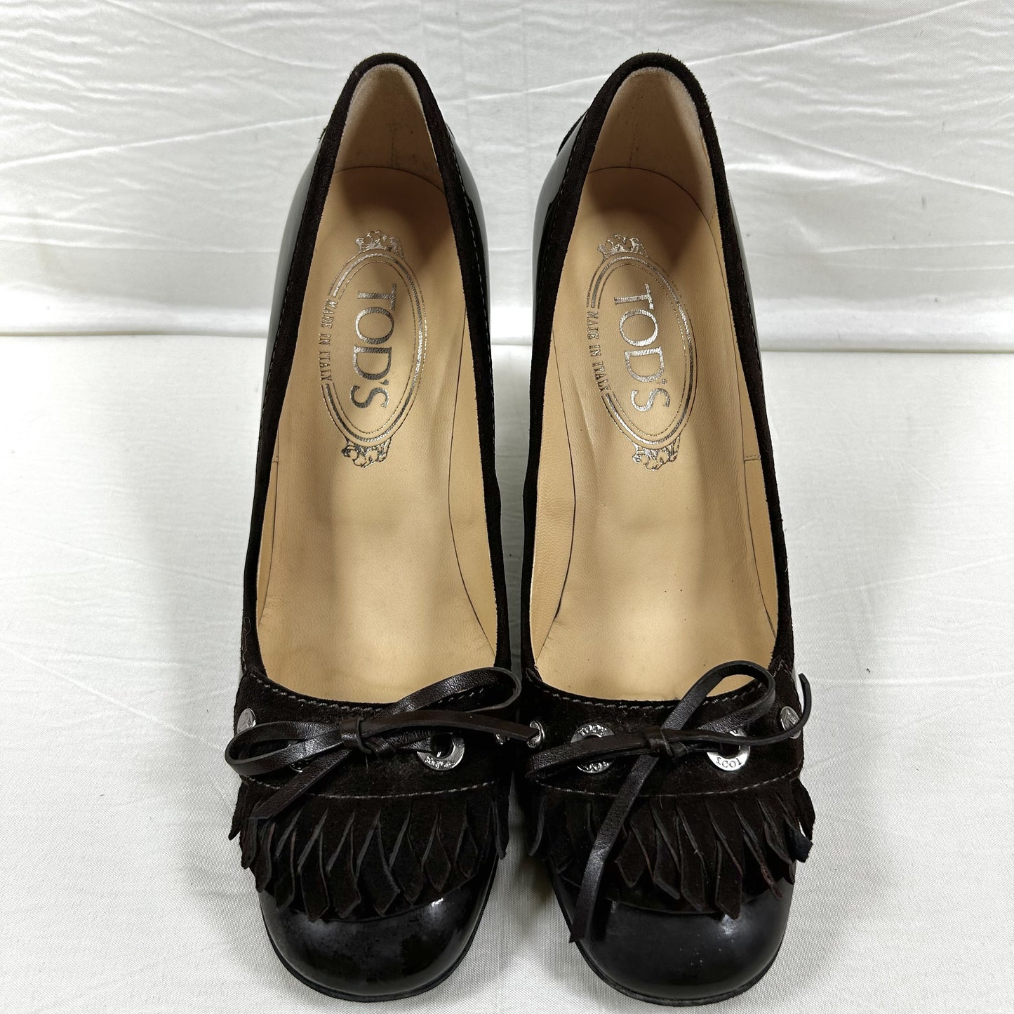TODS TODS Fringe Ribbon Leather Pumps Size 35 1/2 Dark Brown Pumps