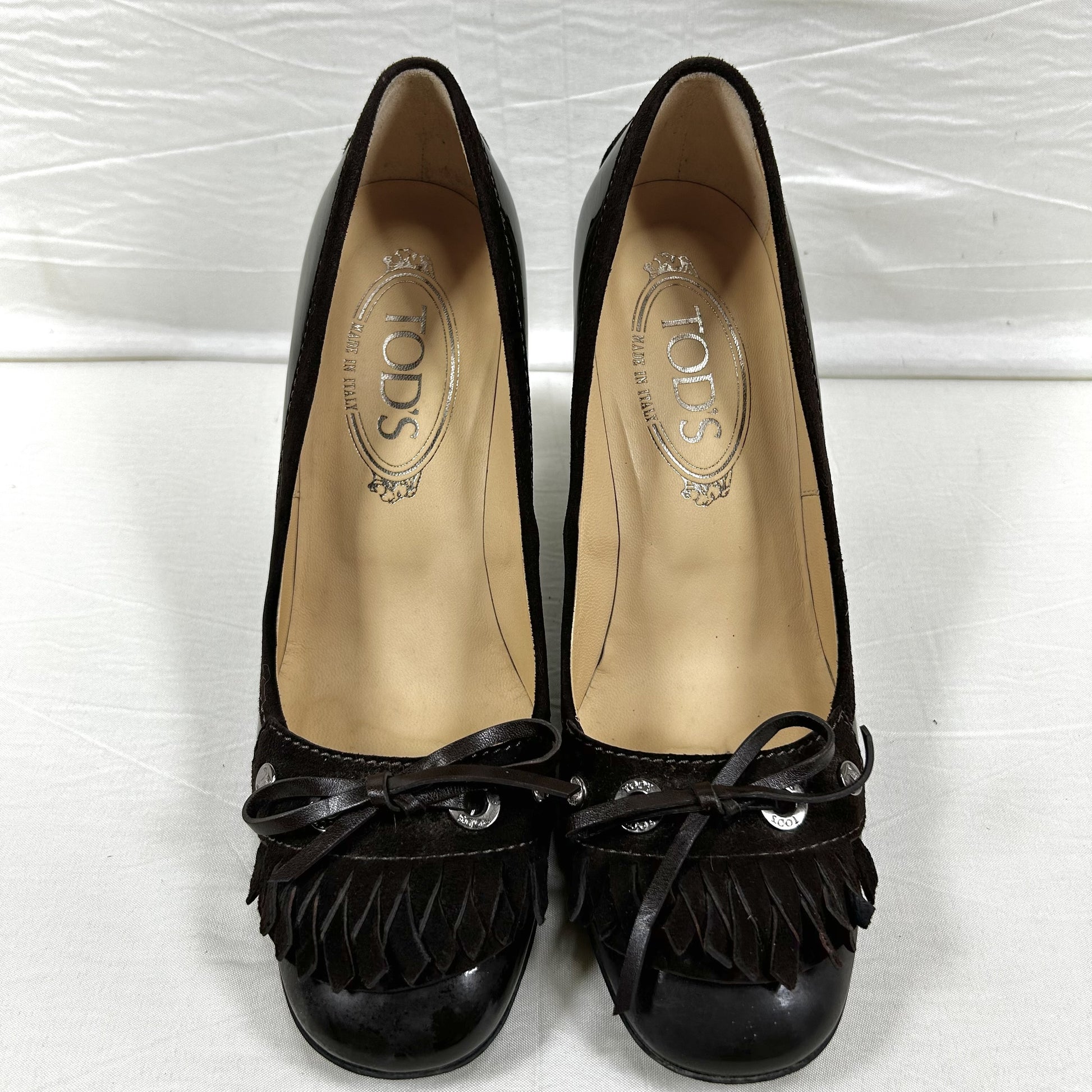 TODS TODS Fringe Ribbon Leather Pumps Size 35 1/2 Dark Brown Pumps