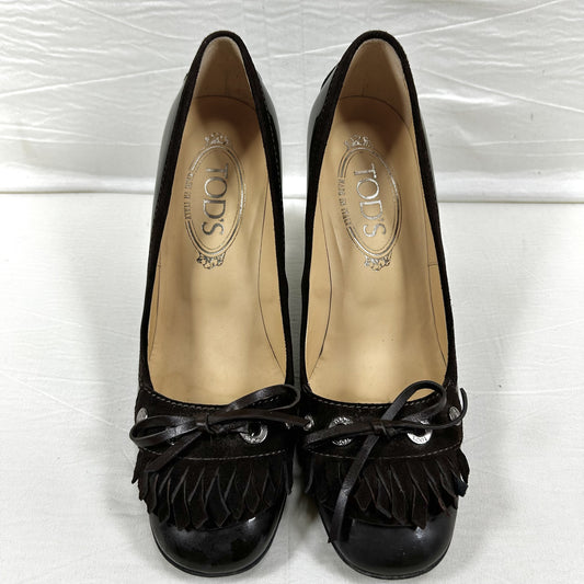 TODS TODS Fringe Ribbon Leather Pumps Size 35 1/2 Dark Brown Pumps