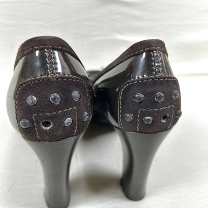 TODS TODS Fringe Ribbon Leather Pumps Size 35 1/2 Dark Brown Pumps