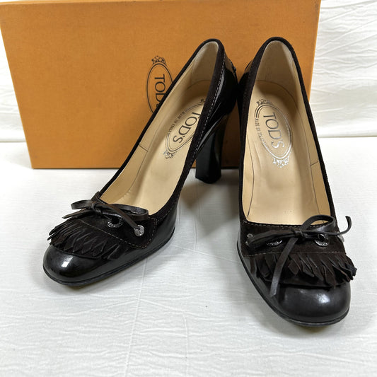 TODS TODS Fringe Ribbon Leather Pumps Size 35 1/2 Dark Brown Pumps