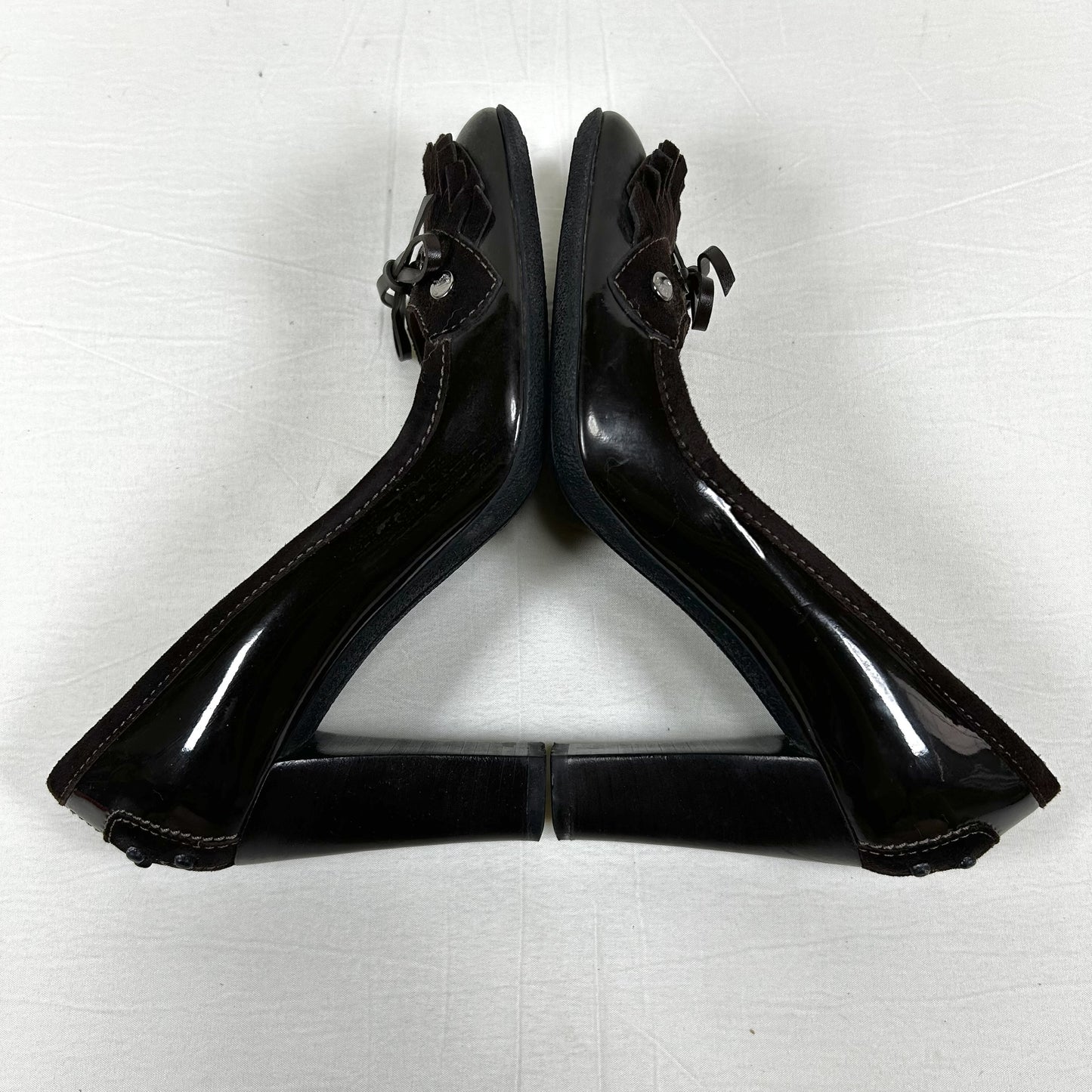 TODS TODS Fringe Ribbon Leather Pumps Size 35 1/2 Dark Brown Pumps