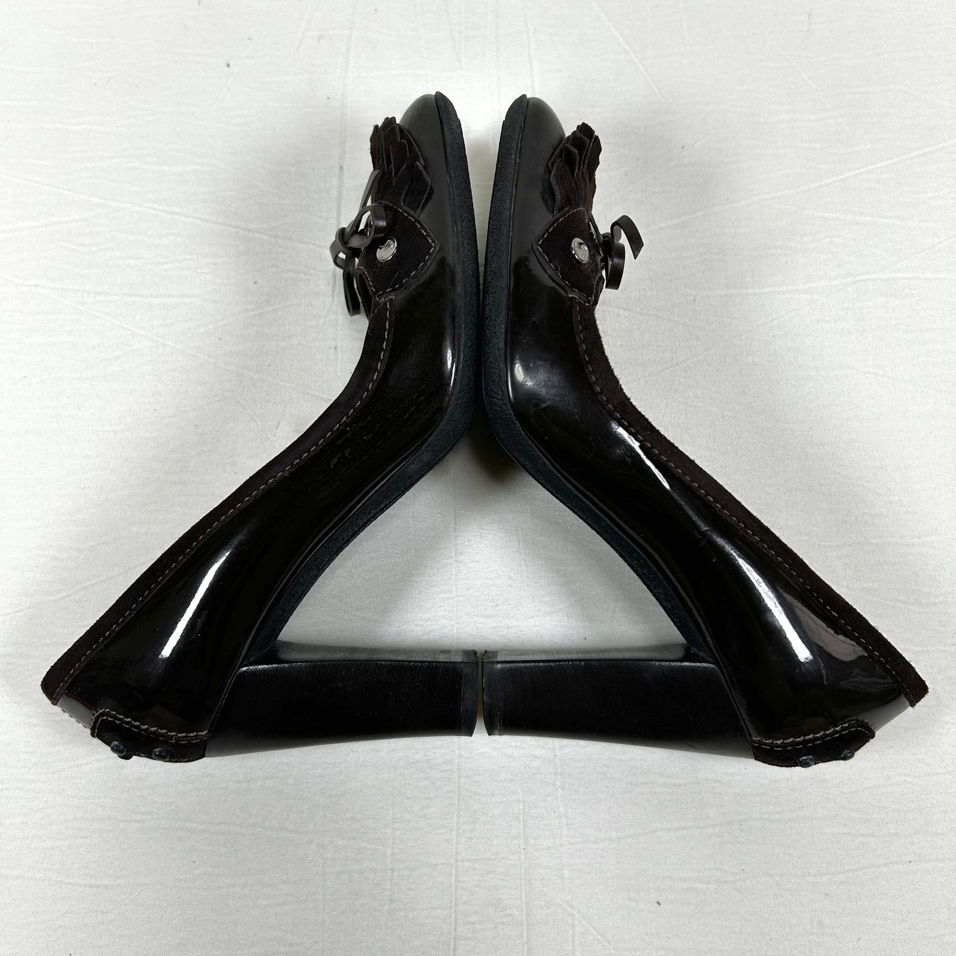 TODS TODS Fringe Ribbon Leather Pumps Size 35 1/2 Dark Brown Pumps