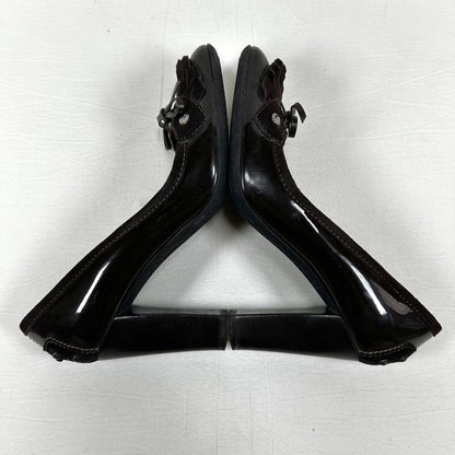 TODS TODS Fringe Ribbon Leather Pumps Size 35 1/2 Dark Brown Pumps