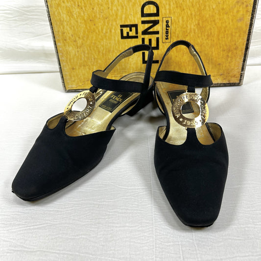 FENDI Medallion-embellished slingback pumps, size 36 1/2