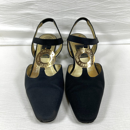 FENDI Medallion-embellished slingback pumps, size 36 1/2