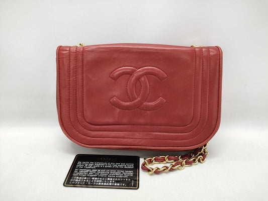 CHANEL Chanel Lambskin Chain Shoulder Bag, Red, with Seal, 665398, Shoulder Bag