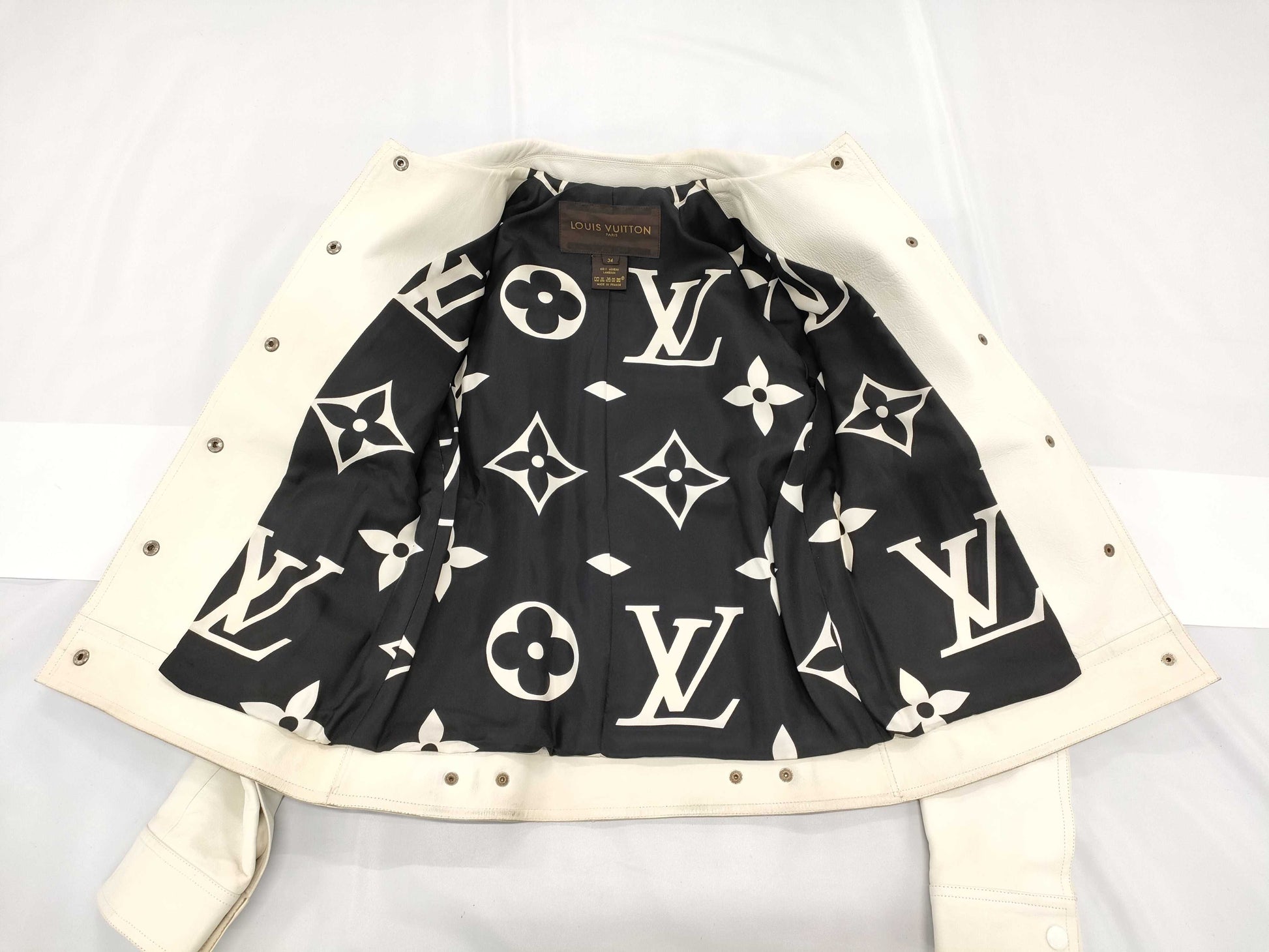 LOUIS VUITTON Brand Apparel Lamb Leather Jacket Blouson White #34 Jacket