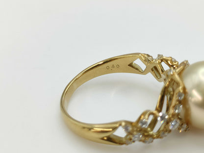 Pearl diameter: approx. 11.7mm, D0.40ct, 18K gold, 7.2g, ring 