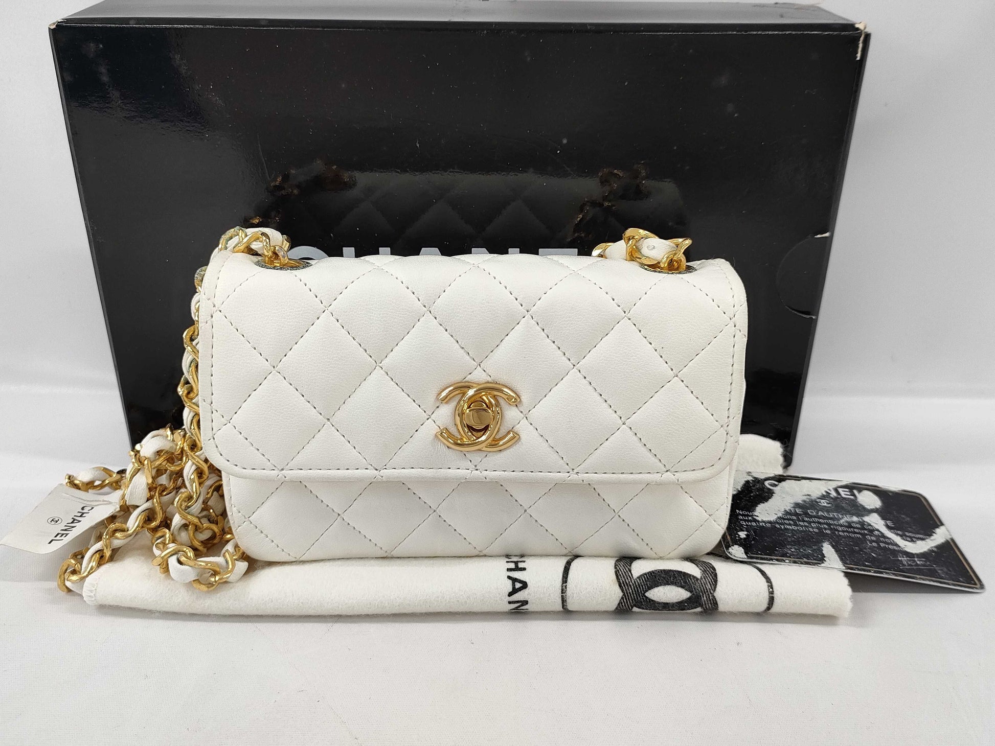 CHANEL Matelasse Lambskin Brand Bag, White Shoulder Bag