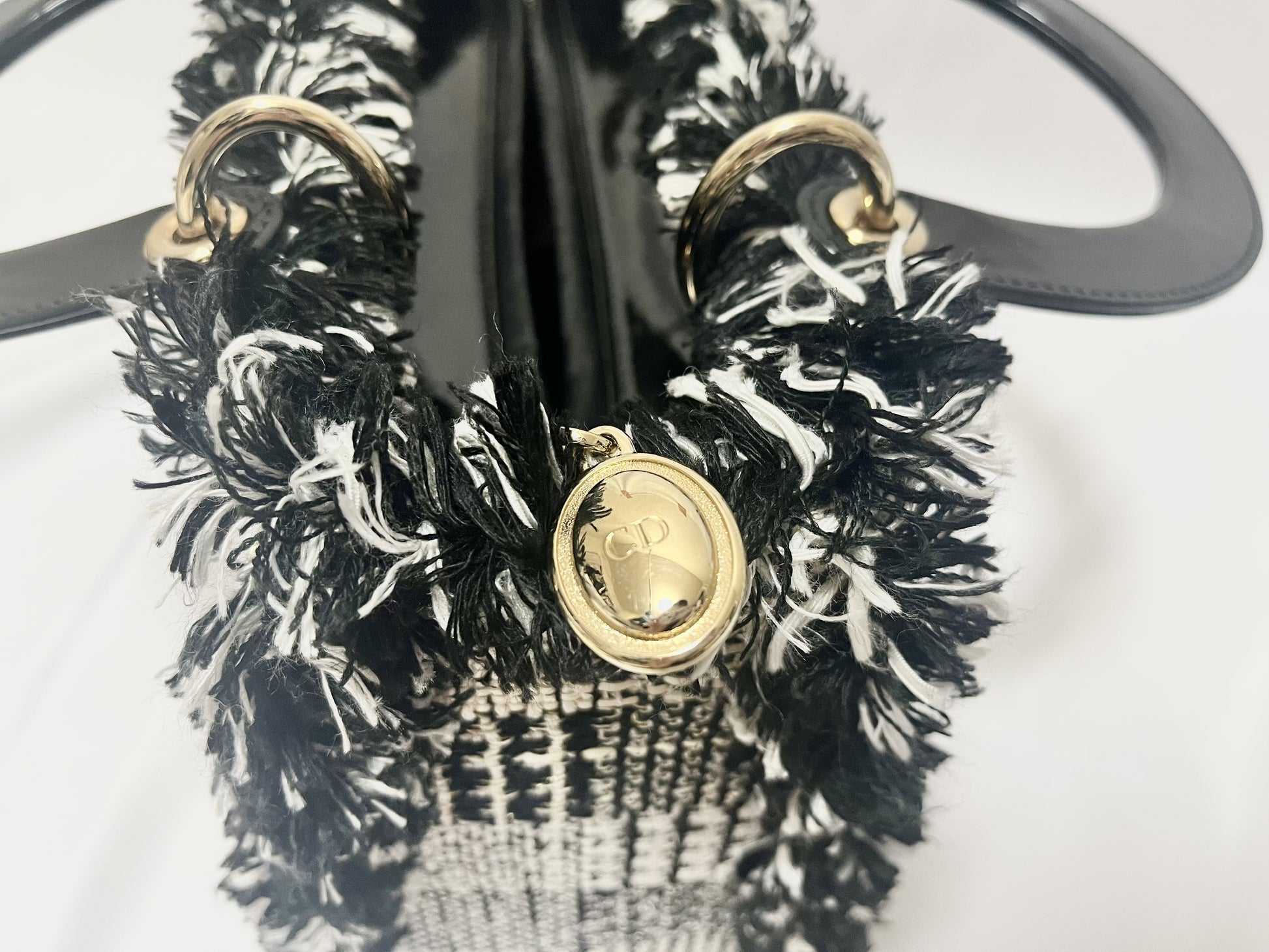Dior Lady Dior Patent Leather Tweed 2-Way Handbag Black