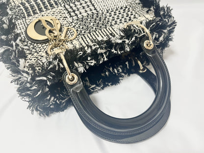 Dior Lady Dior Patent Leather Tweed 2-Way Handbag Black