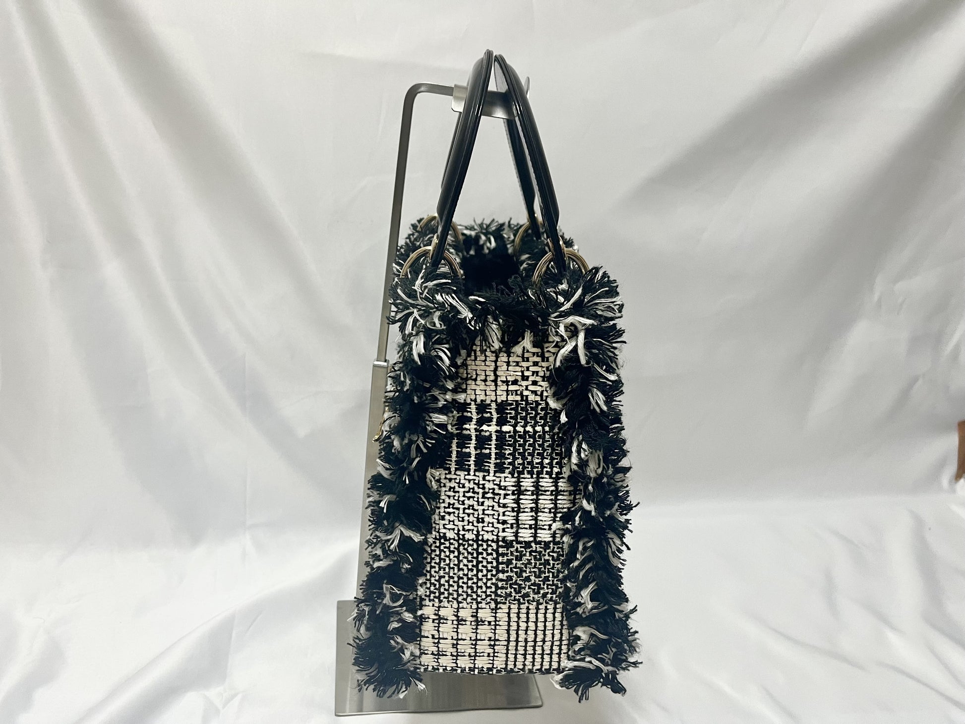 Dior Lady Dior Patent Leather Tweed 2-Way Handbag Black