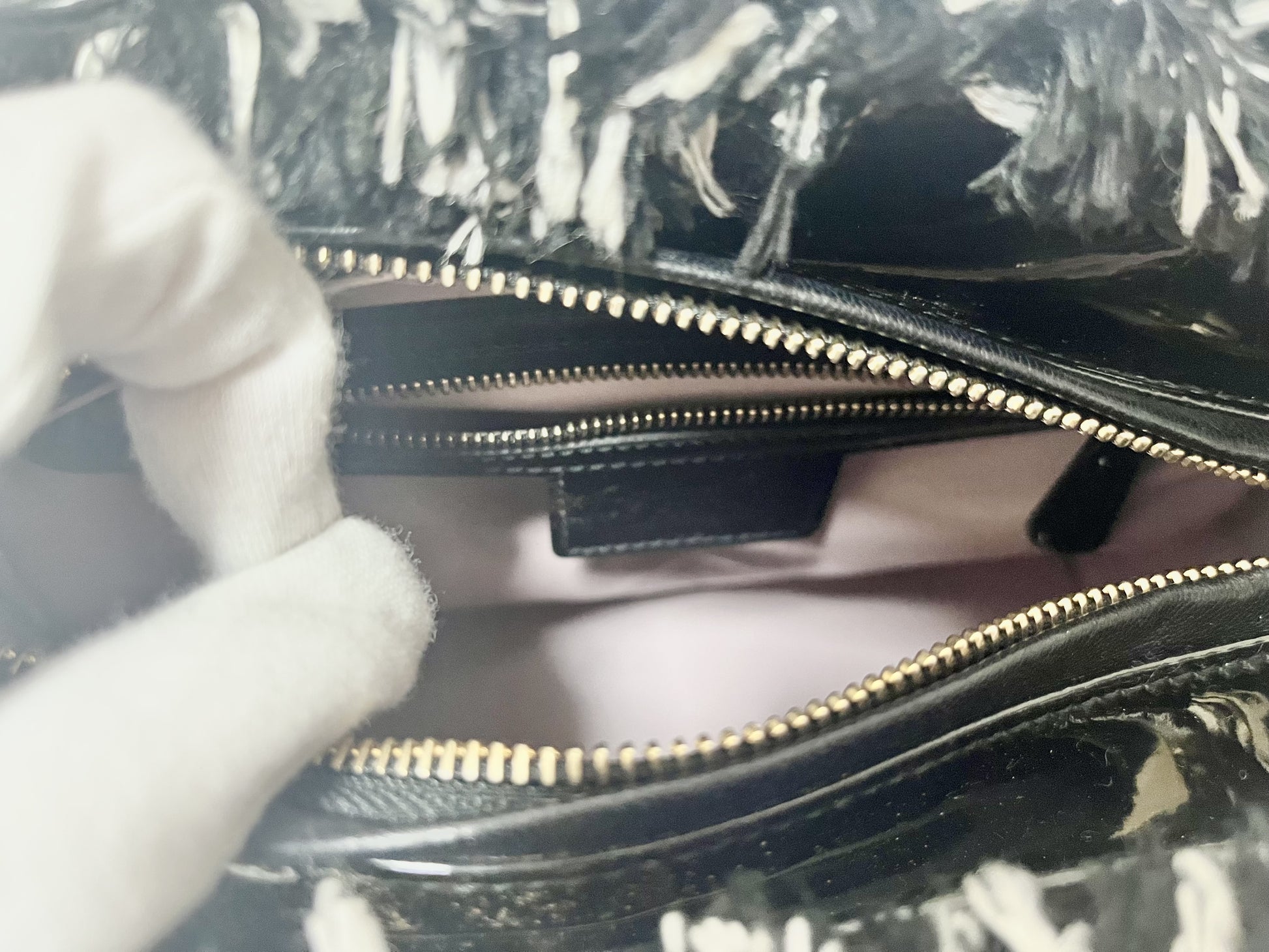 Dior Lady Dior Patent Leather Tweed 2-Way Handbag Black