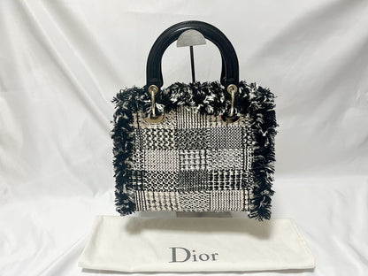 Dior Lady Dior Patent Leather Tweed 2-Way Handbag Black