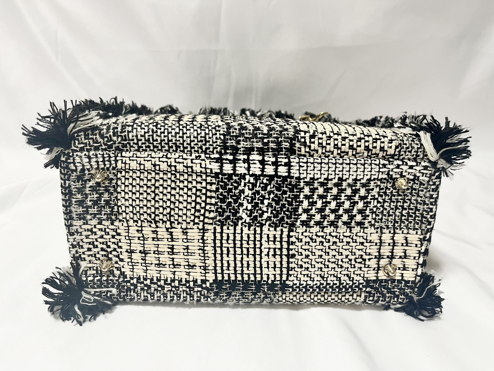Dior Lady Dior Patent Leather Tweed 2-Way Handbag Black