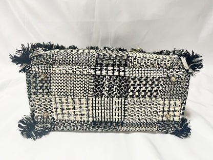 Dior Lady Dior Patent Leather Tweed 2-Way Handbag Black