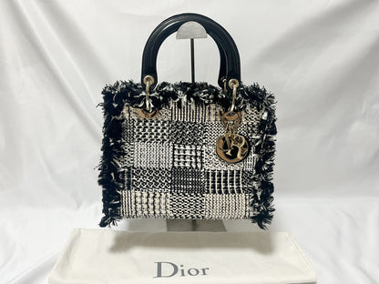 Dior Lady Dior Patent Leather Tweed 2-Way Handbag Black