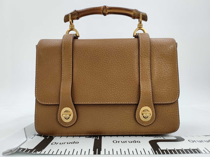 GUCCI GUCCI Bamboo Leather 2-Way Handbag Brown Bag