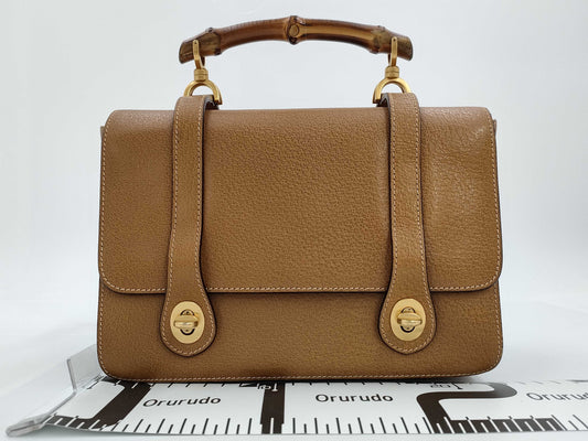 GUCCI GUCCI Bamboo Leather 2-Way Handbag Brown Bag