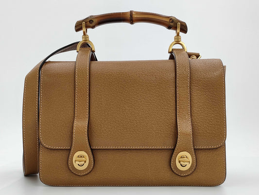 GUCCI GUCCI Bamboo Leather 2-Way Handbag Brown Bag