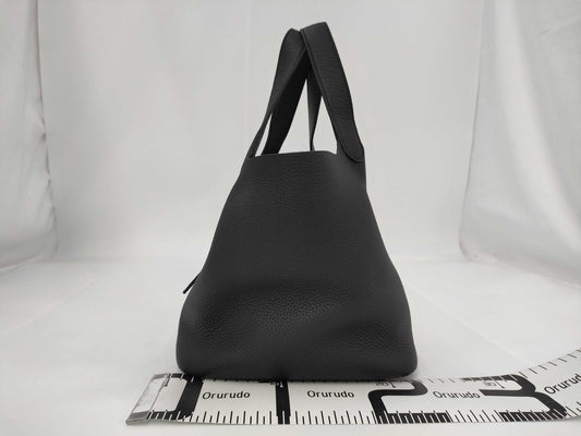 HERMES Picotin Lock MM size black handbag with gold hardware and K stamp
