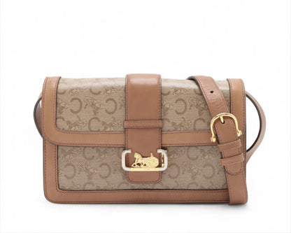 CELINE C Macadam Carriage Hardware PVC and Leather Shoulder Bag Brown