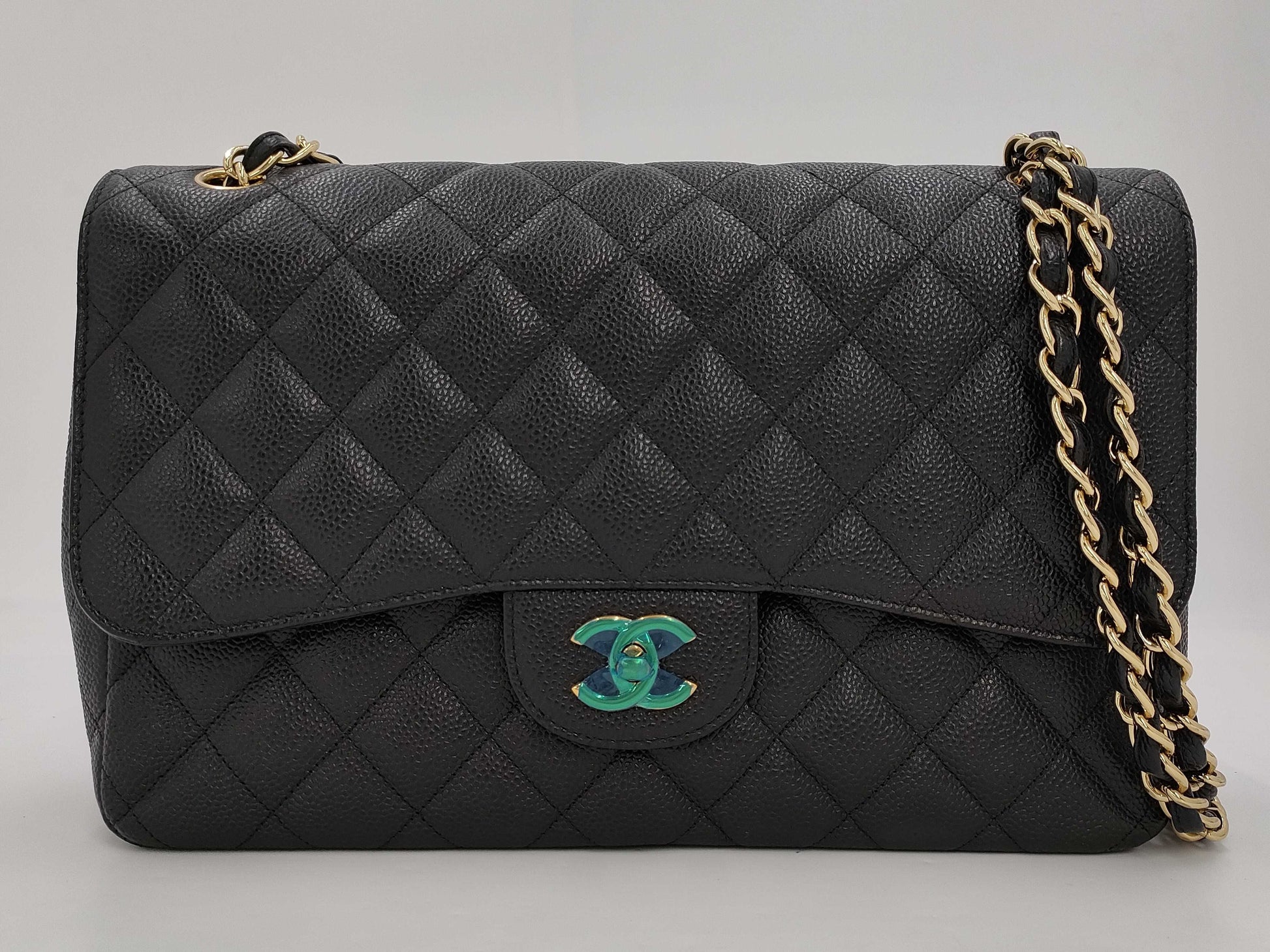 CHANEL Caviar Deca Matelasse Gold Hardware Shoulder Bag