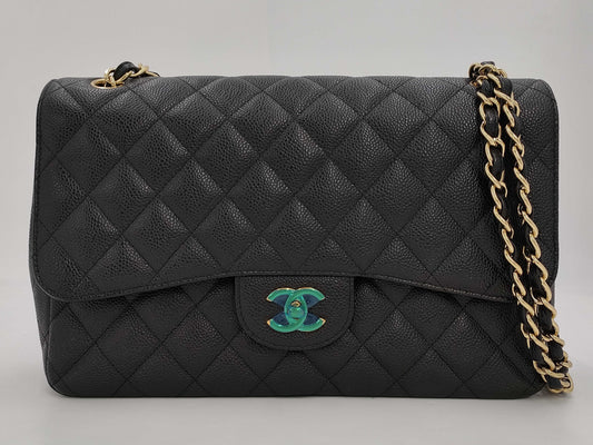 CHANEL Caviar Deca Matelasse Gold Hardware Shoulder Bag
