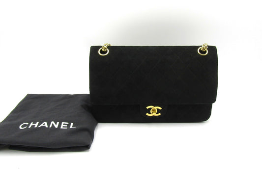 CHANEL Matelasse Chain Shoulder Bag, 25cm, Double Flap, Suede, Black, G Hardware