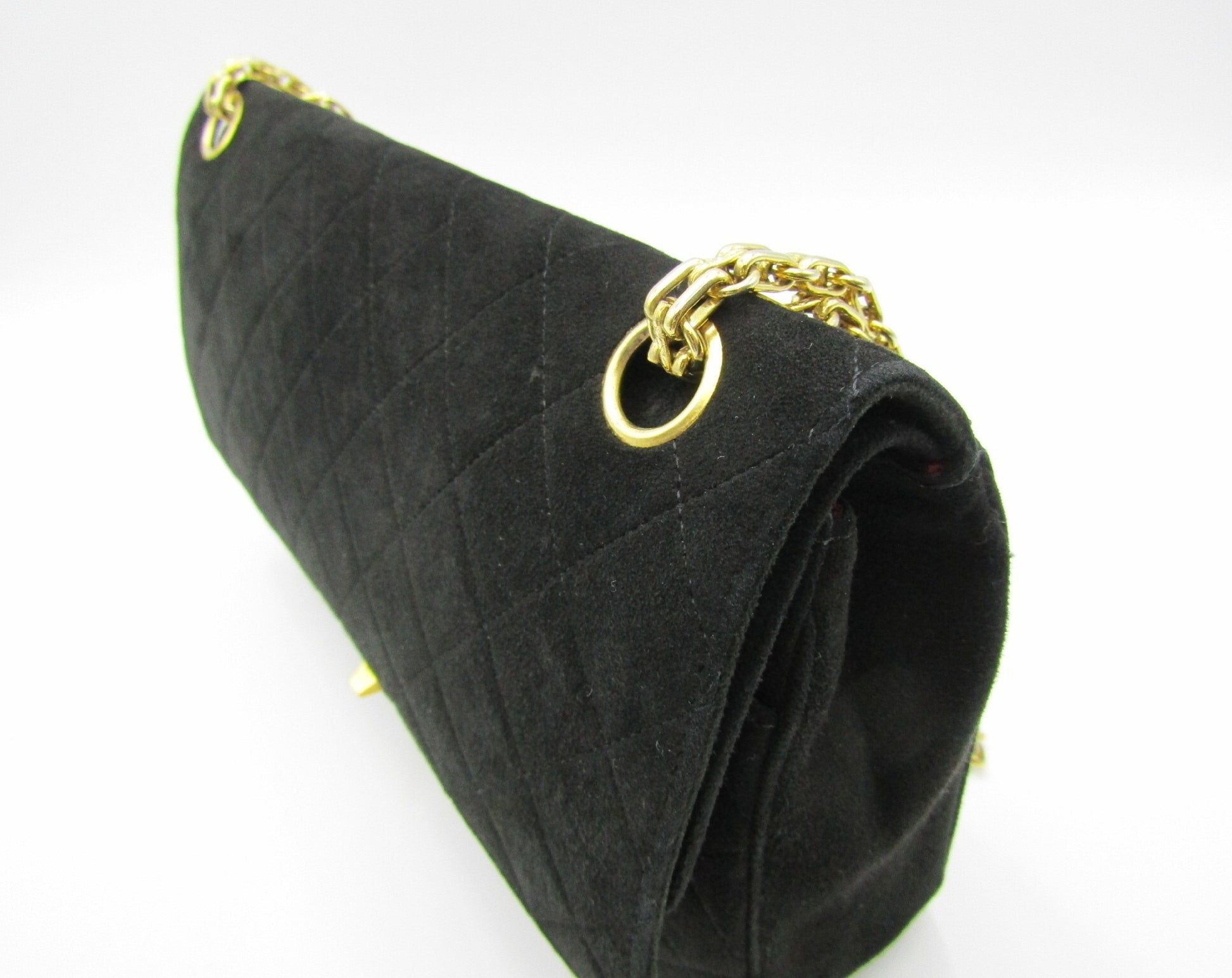 CHANEL Matelasse Chain Shoulder Bag, 25cm, Double Flap, Suede, Black, G Hardware