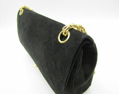 CHANEL Matelasse Chain Shoulder Bag, 25cm, Double Flap, Suede, Black, G Hardware