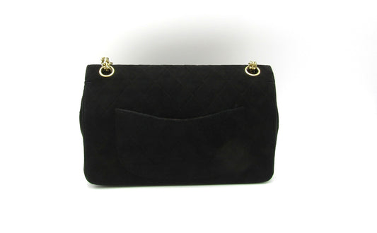 CHANEL Matelasse Chain Shoulder Bag, 25cm, Double Flap, Suede, Black, G Hardware