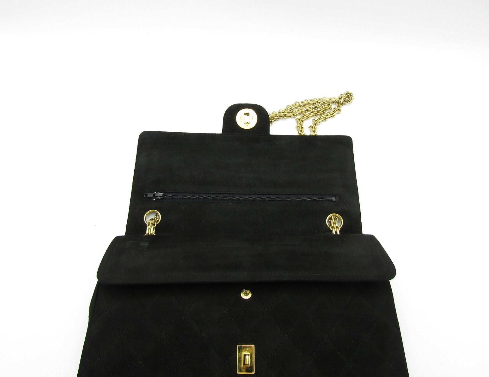 CHANEL Matelasse Chain Shoulder Bag, 25cm, Double Flap, Suede, Black, G Hardware
